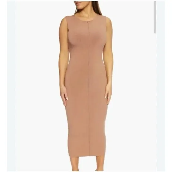 Naked Wardrobe All Snatched Up‎ Ribbed Midi Dress Brown Womens Large Sleeveless - Image 2