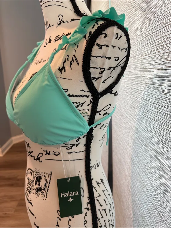 HALARA Mint Green Ruffle Tie-Back Triangle Strap Bikini Top - Image 3