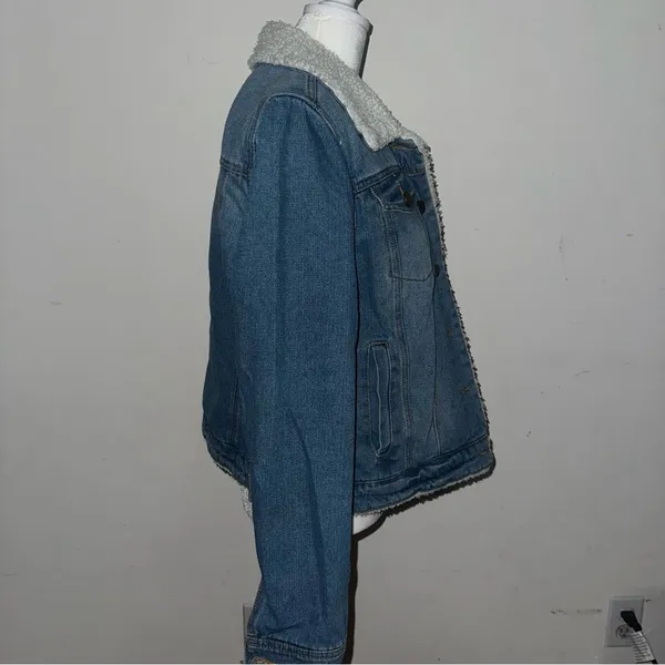 Jou Jou Blue Denim Jacket with White Sherpa Collar - Image 3