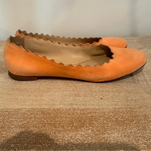 Chloé Lauren Scalloped Suede Ballet Flats Size 36 Peach Ballerina - Image 8