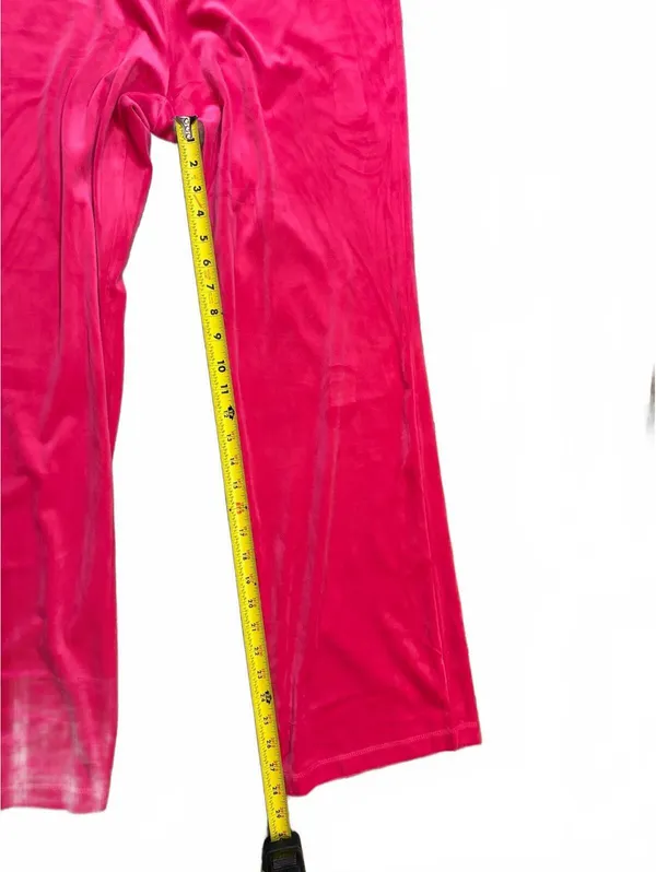 Vintage Y2K Juicy Couture Pink Velour Flare Pants Large Rhinestone Logo - Image 4