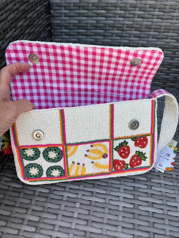 HANDMADE in Made in India Beaded Fruit lined Bag Pink - Image 6