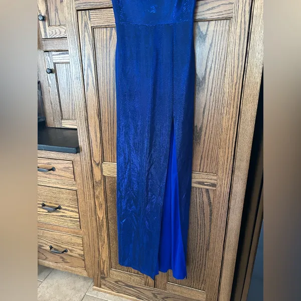 B Darlin Womens Juniors‎ Blue Sparkle Leg Slit Evening Gown Dress SIZE 3/4 - Image 4