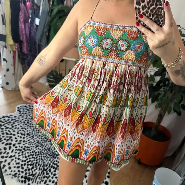 Zara Printed Embroidered Mini Dress Multi Size Medium - Image 5