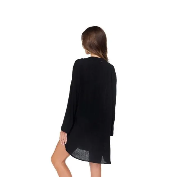 Raisins San Pedro Beach Swim Cover Up Long Sleeve V Neck Black S - Image 2