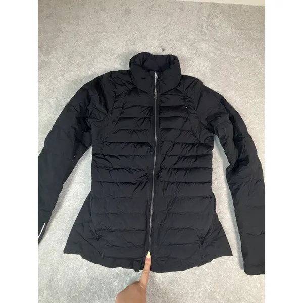 Lululemon Fluffed Up Jacket Women's 6 Black Zip Up Goose Down Reflective Running - Image 9