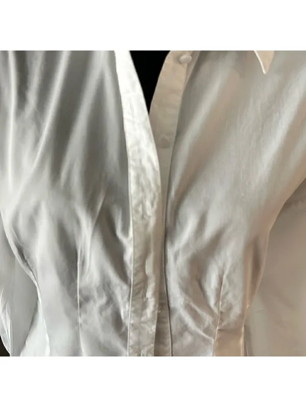 Reclaimed Vintage White Cotton Preppy Shirt Balloon Sleeves US4 - Image 4