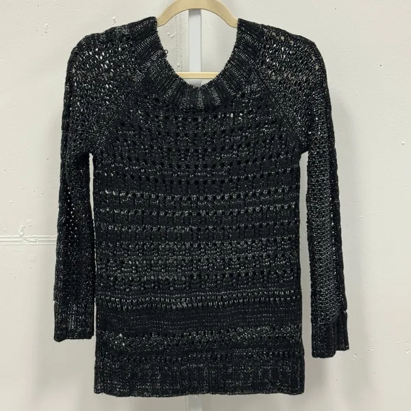 Narciso Rodriguez‎ for Design Nation Black Gunmetal Metallic Open Knit Sweater S - Image 2