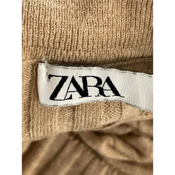 Zara Tan Rib Knit Wool Long Sleeve Collared Button Down Cardigan Sweater Top S - Image 7