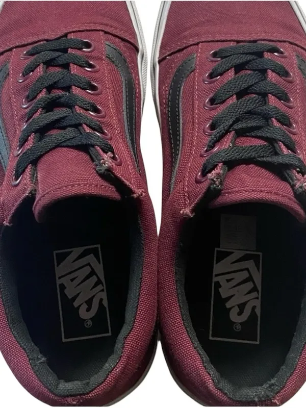 Vans Women's 7 or Youth 5.5 Burgundy Canvas Sneakers with Black Stripe Like New - Image 5