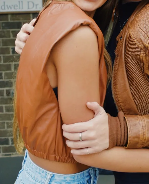 SheIn Brown Leather Should Pad Top - Image 2