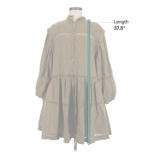 PILCRO Anthropologie Olive Swiss Dot Lace Trim Babydoll Mini Dress M Boho - Image 3