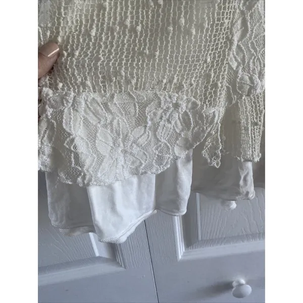 Indigo Soul Boho Lace Mesh Sequin Tunic Womens Size M Ivory White Long‎ Sleeve - Image 5