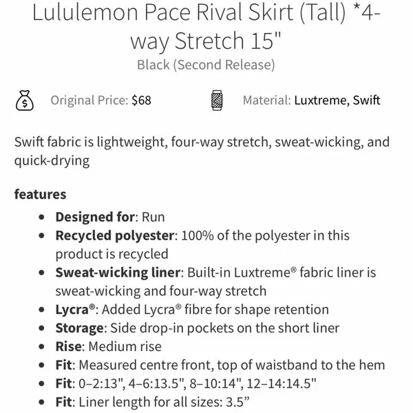 Lululemon Pace Rival Skirt (Tall) 15" in Black Size 2 Tall - Image 9