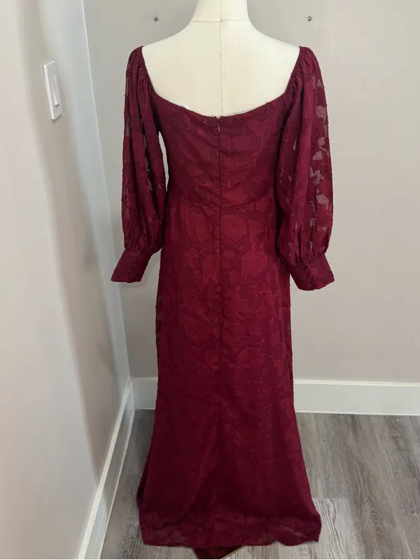 lulus Radiantly Stunning‎ Wine Red Burnout Off-the-Shoulder Maxi Dress Medium - Image 3