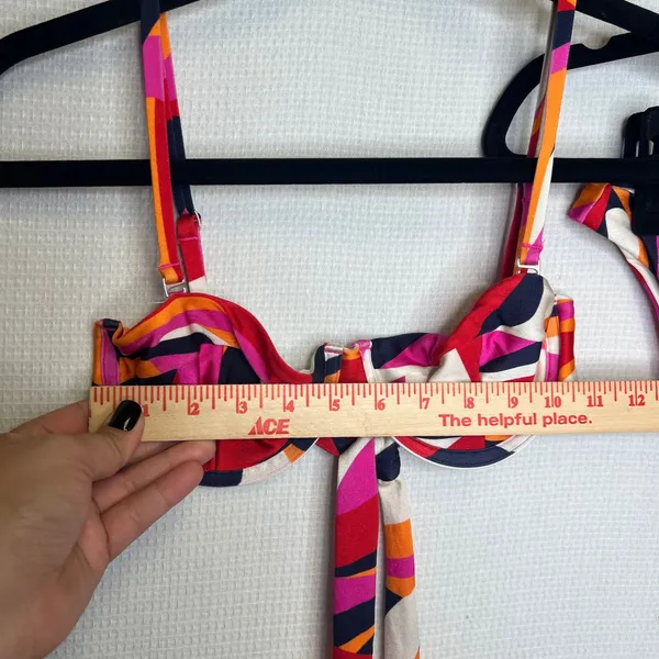 One One Swimwear Geometric Abstract Underwire Bikini Set Pink Orange Small - Image 5