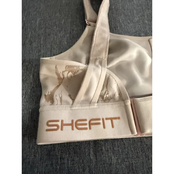 SHEFIT Flex Sports Bra 1Luxe Peach Marble Medium Impact Zip Front Adjustable - Image 4