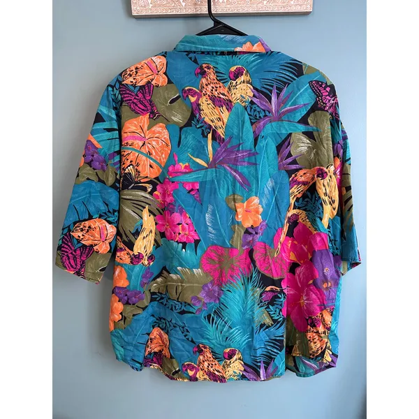 Michele Leslie of California Vintage Tropical Bird Floral Button Down Shirt - Image 4