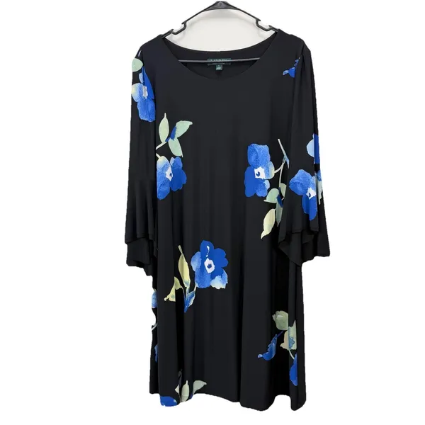 Ralph Lauren Blue Floral Bell‎ Sleeve Stretch Jersey Shift Dress Size 14 - Image 8