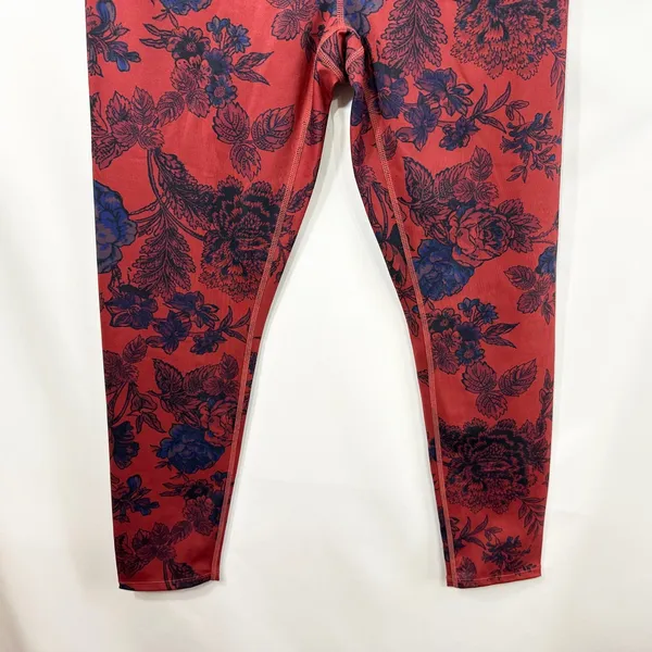 Free People Movement Medium Leggings‎ Red Blue Floral Rose High Rise Boho 1742 - Image 3