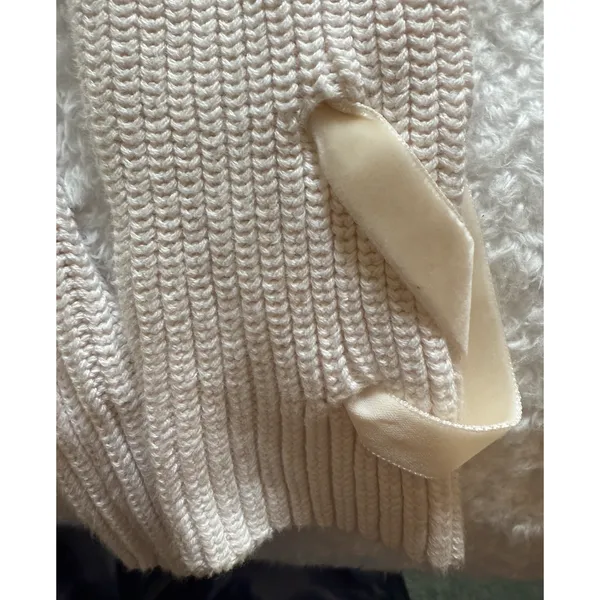 Lauren Ralph Lauren Sweater Womens Size S Ivory Rib Knit Ribbon Sleeve Cotton - Image 8