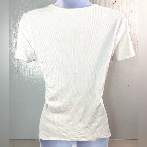 bebe M Spellout Ribbed Short Sleeve Circle Neck Top - Stark White - Image 5