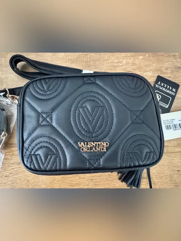 NWT Valentino Orlandi Black Vegan Leather Crossbody Bag with Change Purse $310 - Image 2