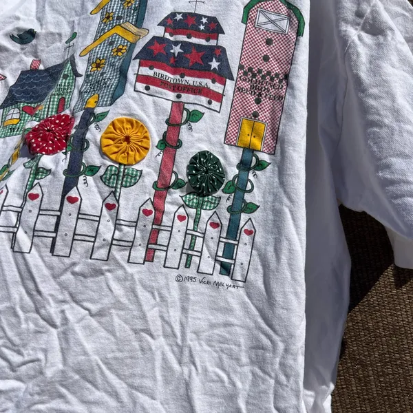 Vintage Bird Houses 1995 Vicki Melhart Single Stitch T Shirt Size L USA Made - Image 2