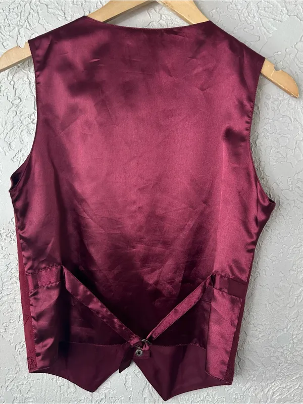 VTG 80’s 90’s Jane Ashley Burgundy Leather Satin Snap Front Vest BOHO Size S - Image 9