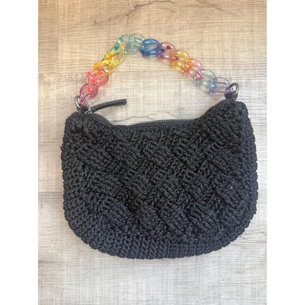 Kurt Geiger London Black Crochet Crossbody Bag Rainbow Chain & Coin Purse - Image 2
