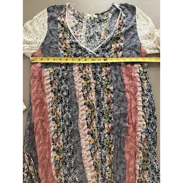 Kori America Boho Patchwork Lace Sleeve Babydoll Dress Women’s Large Tunic - Image 6
