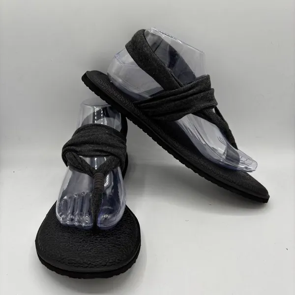 Sanuk Sandals Womens 9Yoga Flat Thong Slingback Black/grayFabric Casual‎ Comfort - Image 6