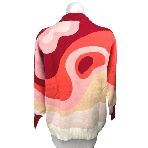 Verge Girl Multicolor Abstract Print Oversized Mock Neck Long Sleeve Sweater Size 8 - Image 2