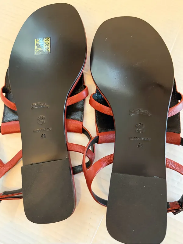Longchamp le Pilage Shield leather Sandal red Size EU 41 US 10 made in Italy NEW - Image 6