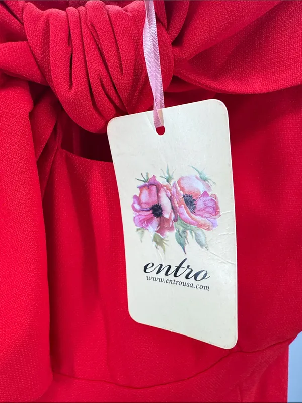 entro Vibrant Red Jumpsuit wide leg new bow cut out holiday M event party HOCO - Image 11