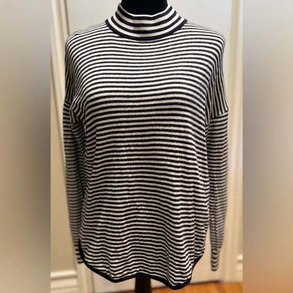Madewell Stripe-Mix Ashbury Mockneck Sweater Dark‎ Indigo Navy Blue & White XXS - Image 5