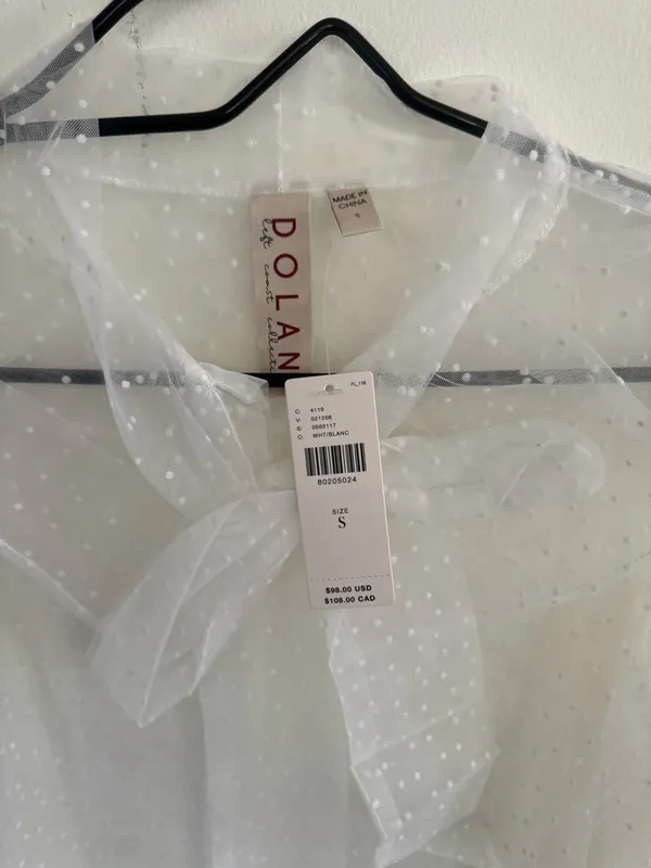 Antrhopologie white dolan Sheer Swiss Dot Tie-Neck Blouse - White - Image 5