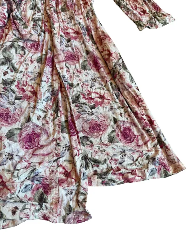 Posh Peanut Rose Print Robe Bumblebee Tie Waist Stretch Maternity Nursing Large - Image 7