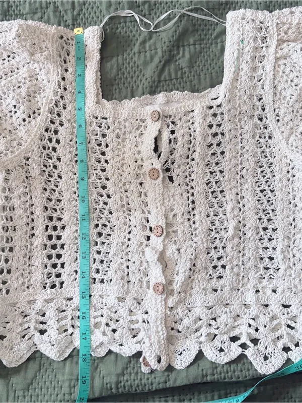 Wild Flower Cream Crochet Short Sleeve Button Front Top Cardigan S/M NWT Boho - Image 6