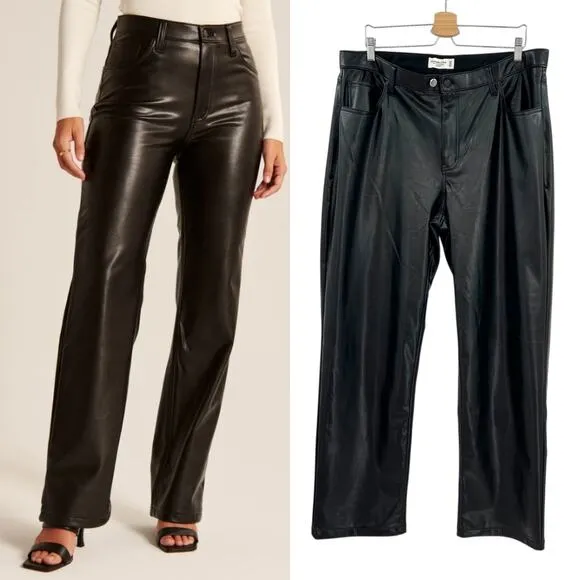 Abercrombie Curve Love Vegan Leather 90s Relaxed Pants Faux Leather Black 34 18L - Image 2