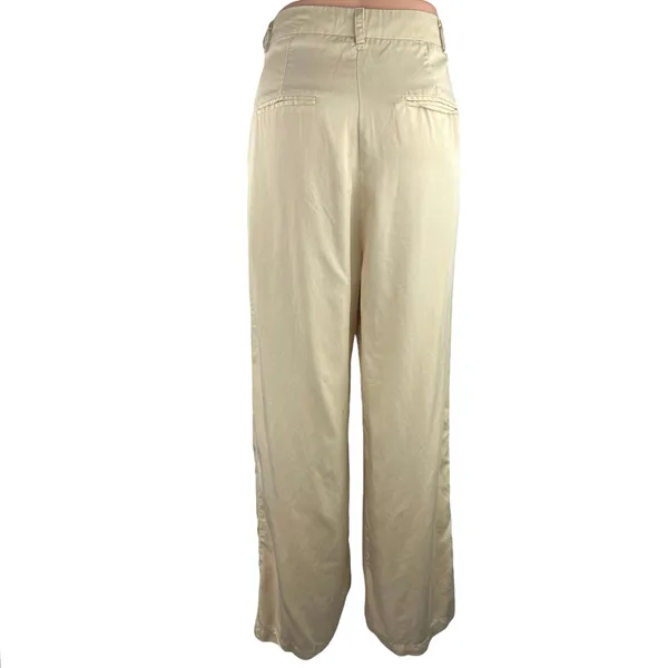 Et Clet Cream High Rise Pleated Career Cozy Ankle Wide Leg Trouser Pants Size M - Image 3