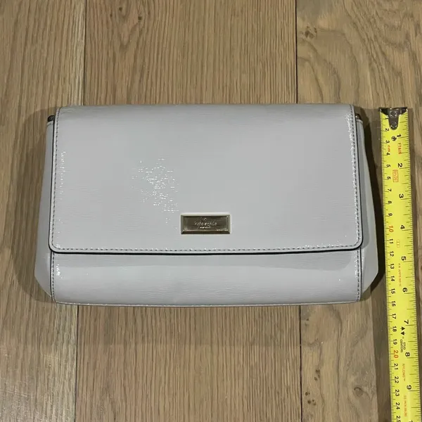 Kate Spade Coated Leather Crossbody Purse / Chain Shoulder Bag, Gray/Purple - Image 16