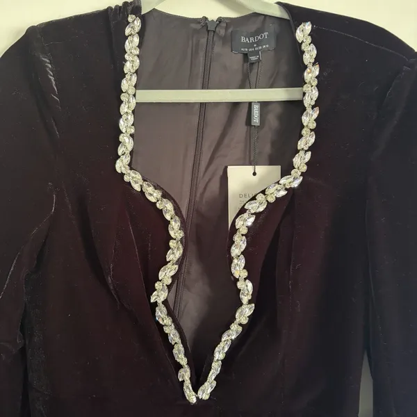 Bardot Audrina‎ Velvet Dress NWT Medium 6 Anthropologie Black Rhinestone Trim - Image 7