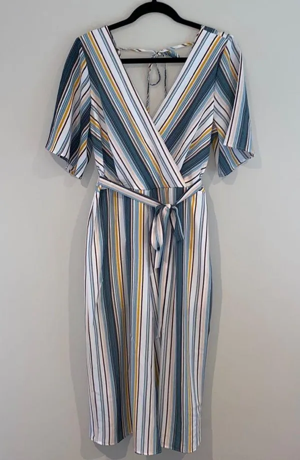 Trixxi striped vneck wide leg cropped jumpsuit - Image 2