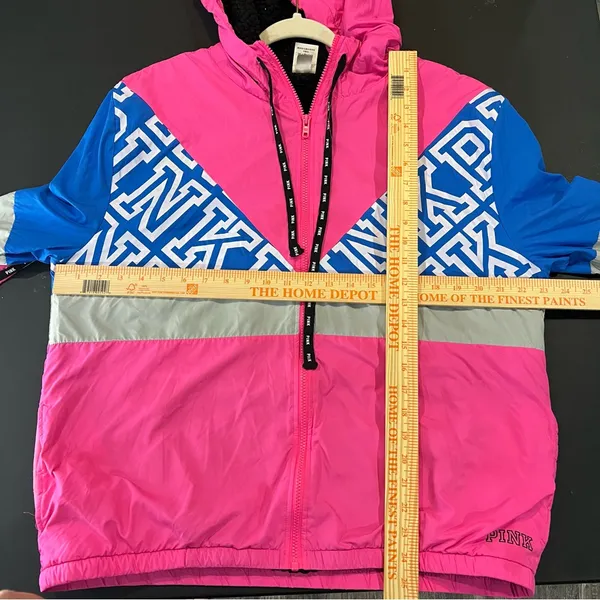 PINK Victoria's Secret Windbreaker Women M/L Pink Blue Good Sherpa Lined Jacket - Image 9