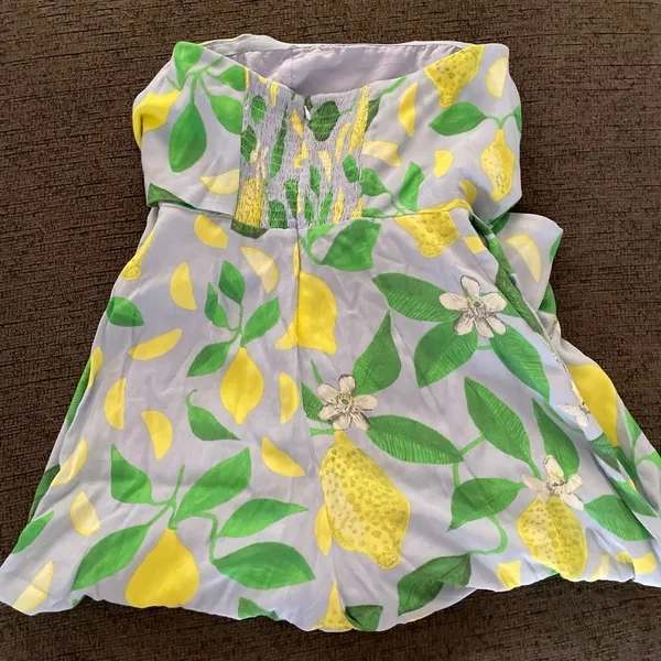 Anthropologie Maeve Lemon Grove Strapless‎ Belted Romper Sz 0 Crop Flowy - Image 4