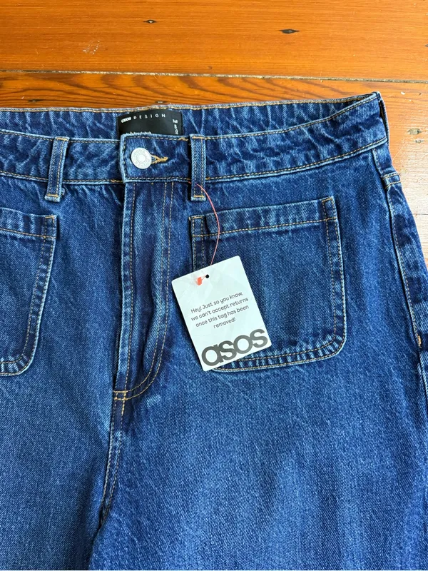 NWT ASOS Tall High Waist Wide Leg Jeans Front Patch Pockets Dark Wash Sz 32 🧡🍄 - Image 6