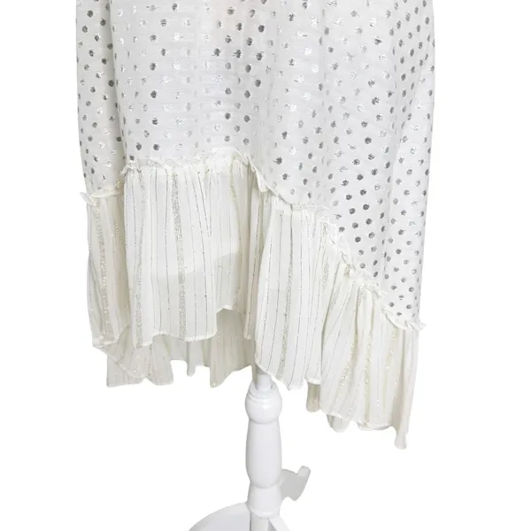 Anthropologie Kopal Tiered Mini Dress White with Metallic Threads Size S - Image 6