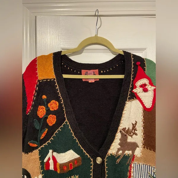 VTG 80s Cambridge Country Store Size L Christmas Sweater Vest Cotton Patchwork - Image 2