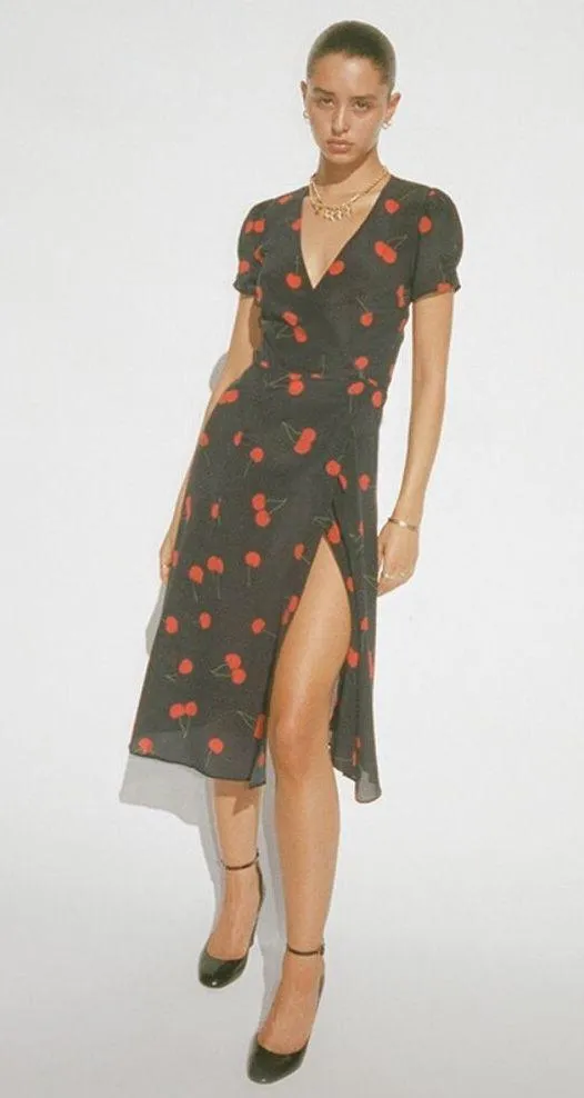 💕REALISATION PAR💕 The Teale Midi Wrap Dress ~ Wilde Cherry Print XXS NWOT - Image 6